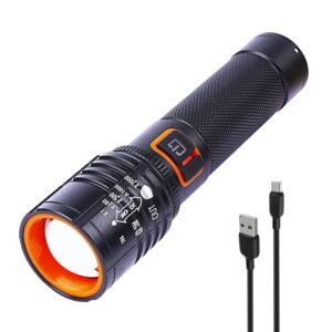 Rechargeable Torch Light | Flashlight Aluminum Metal Body, Telescopic Zoom, High Power, 3 Audjustable Modes, 450 Lumens,1800mAh Battery, Search Light for Emergency Use (Multicolor)