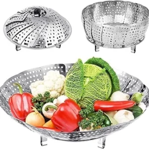 VEG. STEAMER BASKET, Stainless Steel Vegetable Steamer Basket – Folding Expandable Veggie Steamer for Cooking, Fits All Pot Sizes | Durable & Rust-Resistant