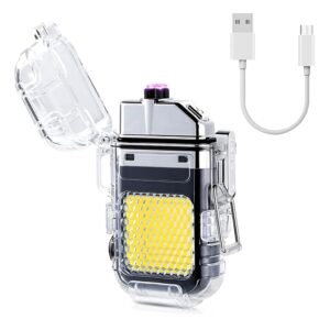 USB Rechargeable Electric Lighter with COB Light – Dual Arc Plasma Lighter & Flashlight
