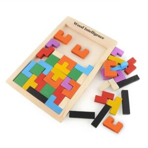 Wooden Tetris Puzzle for Kids – 40pcs Tangram Brain Teaser Educational Toy (3-8 Years)