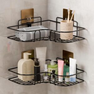 Metal Corner Shower Shelf Set (2 Pcs) – No-Drill Bathroom Organizer with Adhesive Hooks